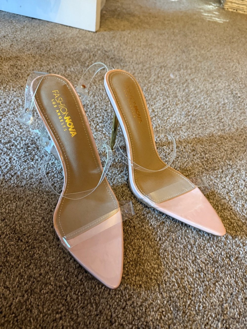 Fashion Nova Pink Pointed Toe Clear Strap Heels